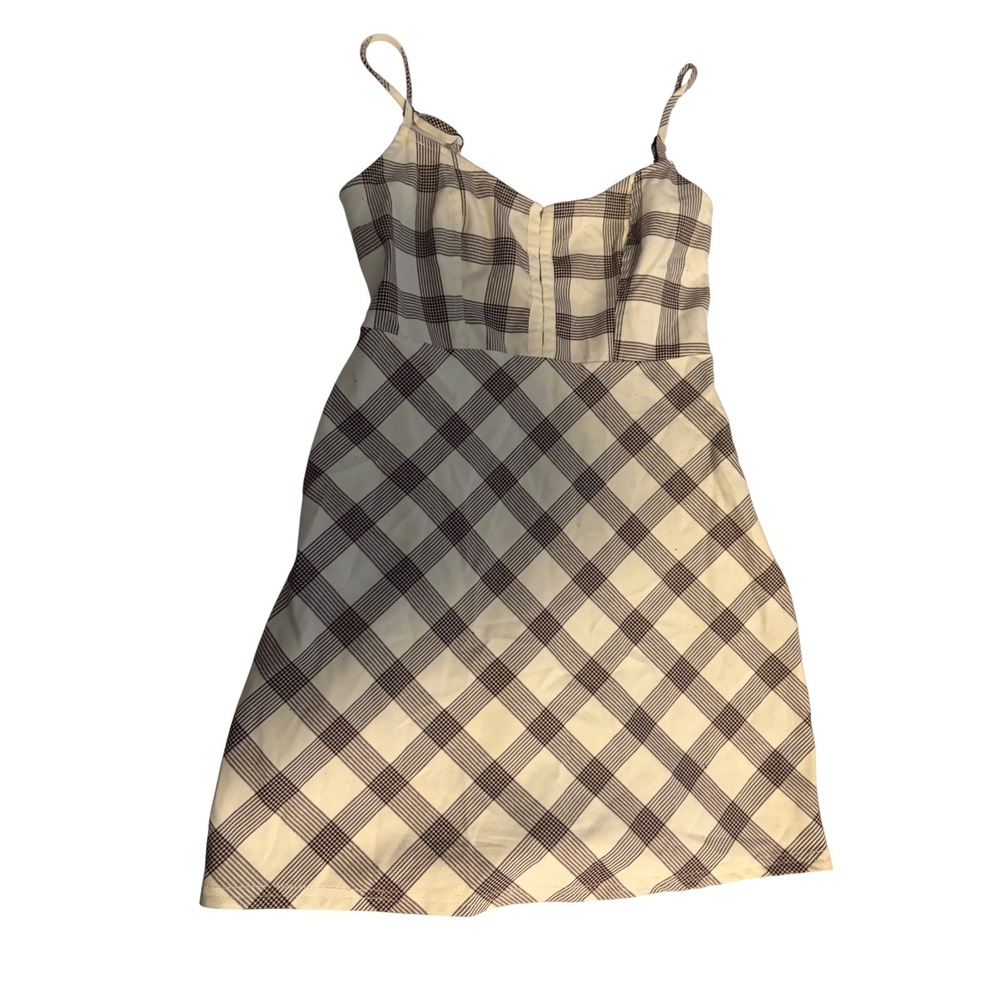 Urban Outfitters Plaid Mini Dress Brownโ Cream Sweetheart Neckline Size S P